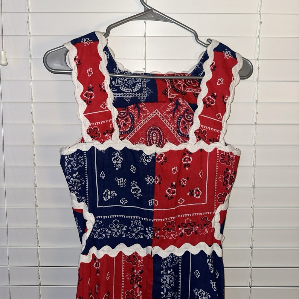 HOWARD WOLF VINTAGE RED‎ & BLUE BANDANA PATCHWORK PRINT Maxi DRESS